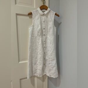 J.Jill XS white on white floral print linen sleeveless button down dress